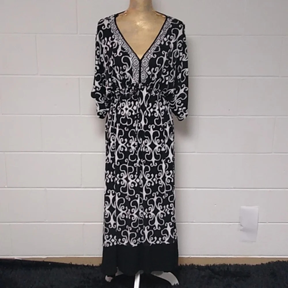 ELLEN TRACY LAGENLOOK, SOFT KNIT, BOHEMIAN V-NECK, DOLMAN,MAXI DRESS